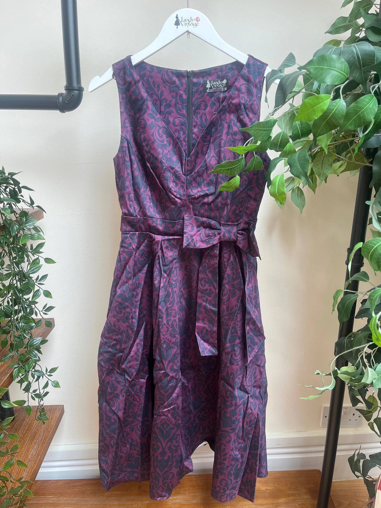 Dorothy Dress - Magenta Damask (10) 10 Lady Vintage London Outlet