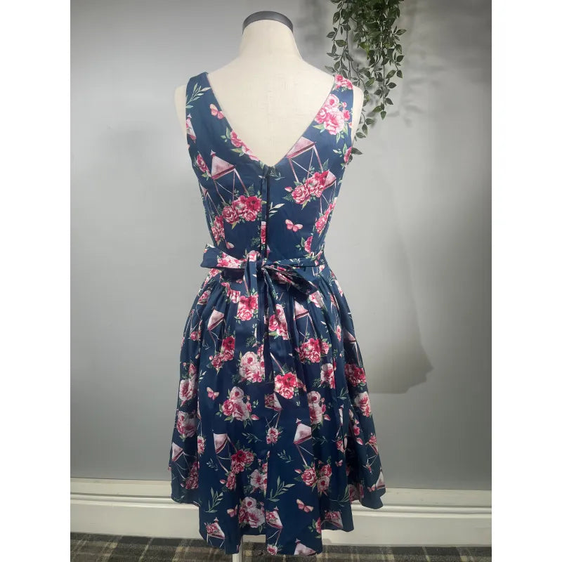 Tea Dress - Pink Roses on Navy (12), Lady V London