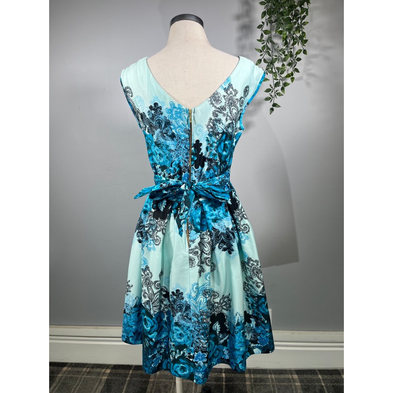 Leila Dress - Blue Damask Border (12), Lady V London