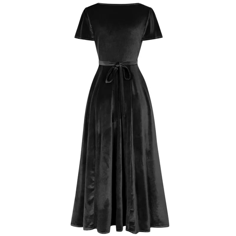 Lyra Maxi Velvet GRS Dress - Black Velvet, Lady V London