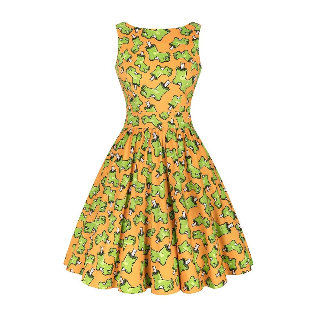 Tea Dress - Frankie's Foot Orange, Lady V London