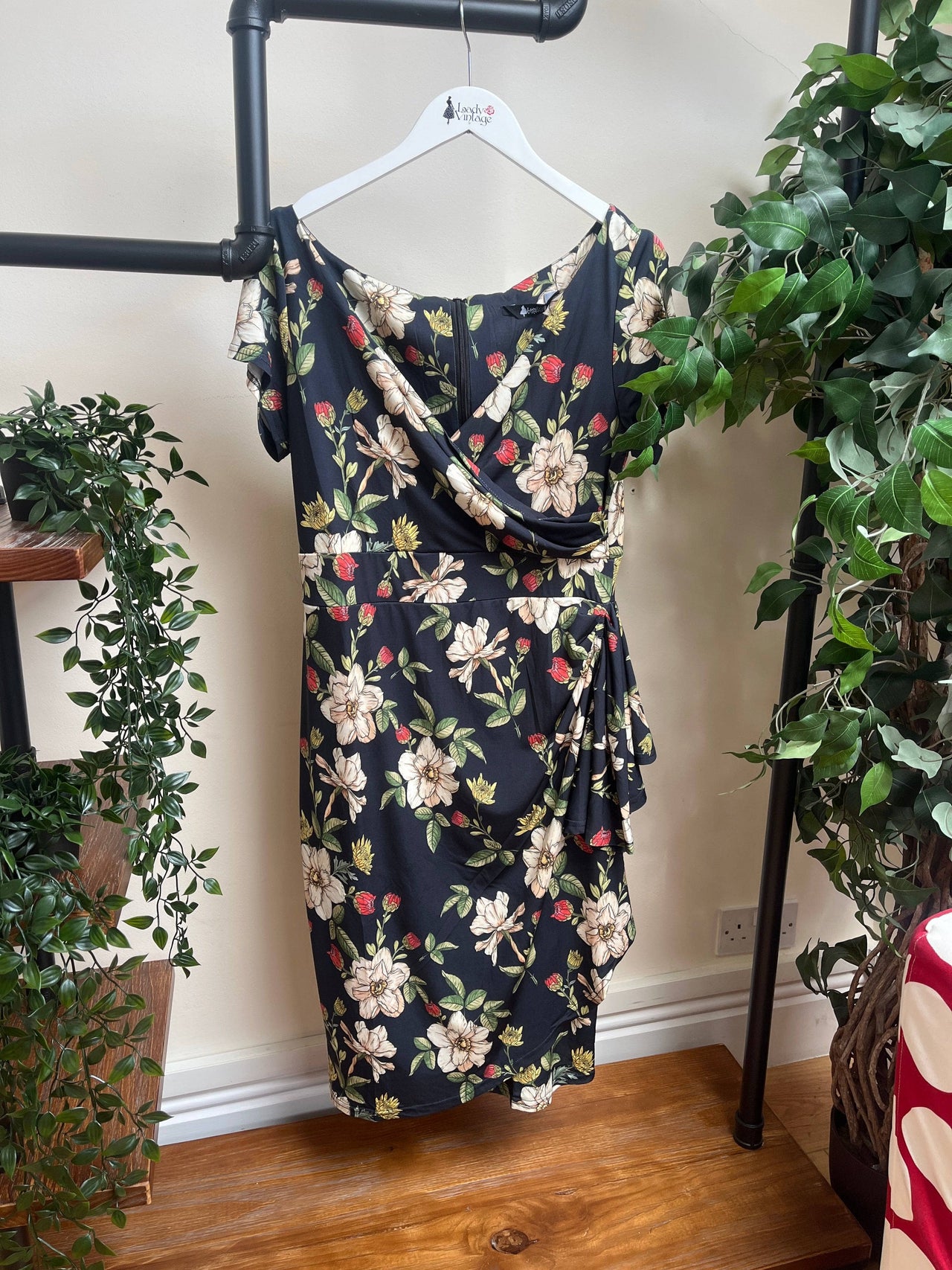 Elsie Dress - Black Floral (14) 14 Lady Vintage London Outlet