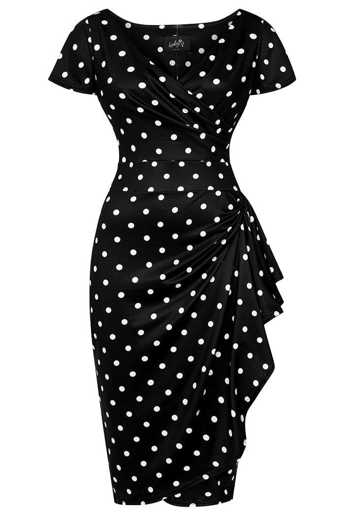 Elsie Dress - Black Polka Dot - Lady V London