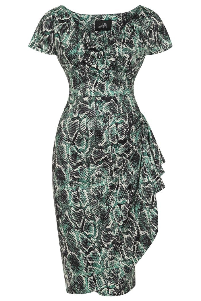 Elsie Dress - Green Snake Print - Lady V London