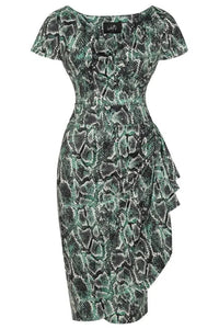 Thumbnail for Elsie Dress - Green Snake Print Lady Vintage Elsie Dresses