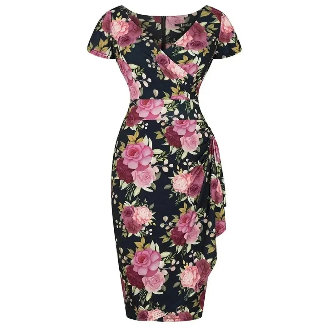 Elsie Dress - Pink Flowers on Navy Lady Vintage Elsie Dresses