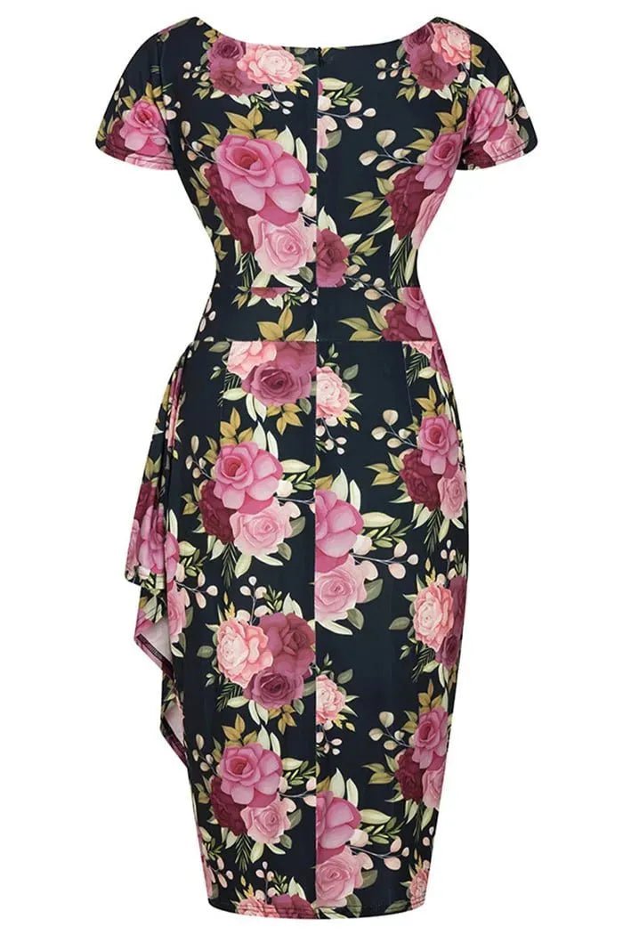 Elsie Dress - Pink Flowers on Navy Lady Vintage Elsie Dresses