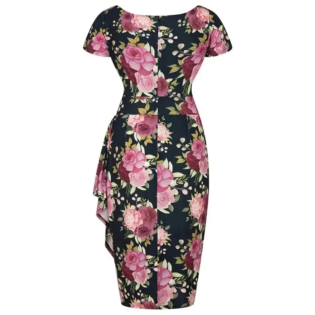 Elsie Dress - Pink Flowers on Navy Lady Vintage Elsie Dresses