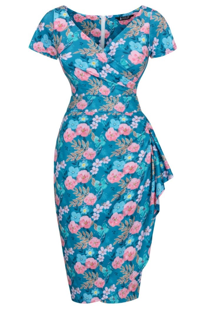 Elsie Dress - Turquoise Floral - Lady V London