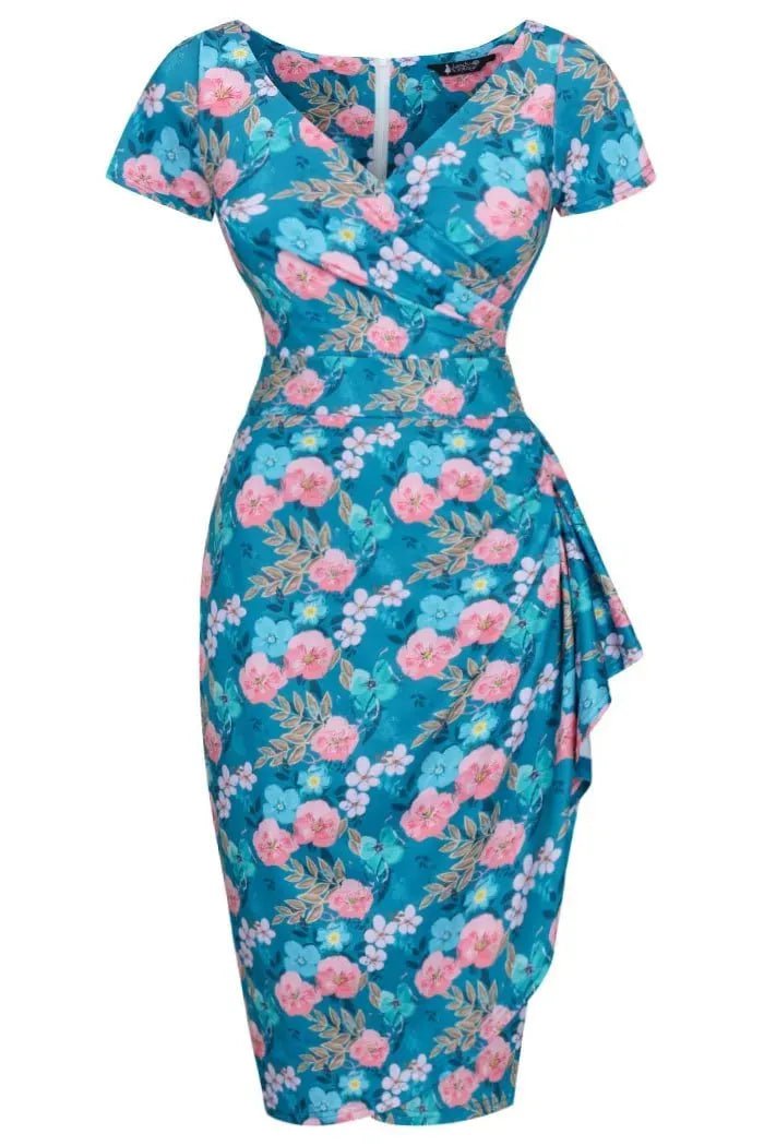 Elsie Dress - Turquoise Floral Lady Vintage Elsie Dresses