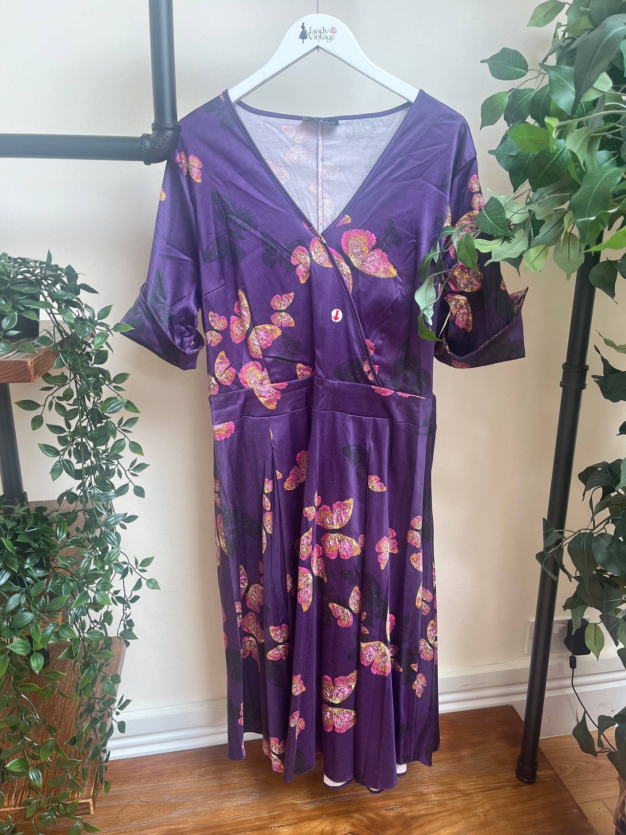 Estella Dress - Purple Butterflies (18) 18 Lady Vintage London Outlet