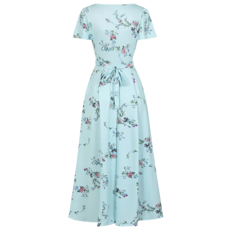 Lyra Maxi Dress - Duck Egg Blue Floral