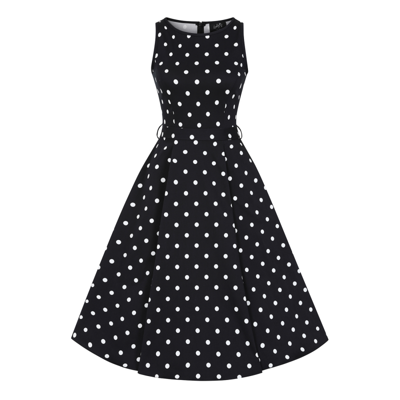 Hepburn Dress - Black Polka Dot, Lady V London