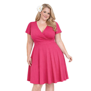knee length dresses for ladies Pink Summer Dress Women V Neck Big Swing Vintage Dress Robe Femme Eleg –  Mega Mart Center
