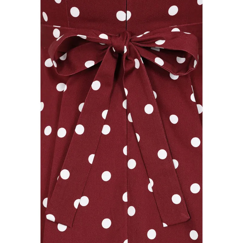 Hepburn Dress - Deep Red Polka Dot, Lady V London