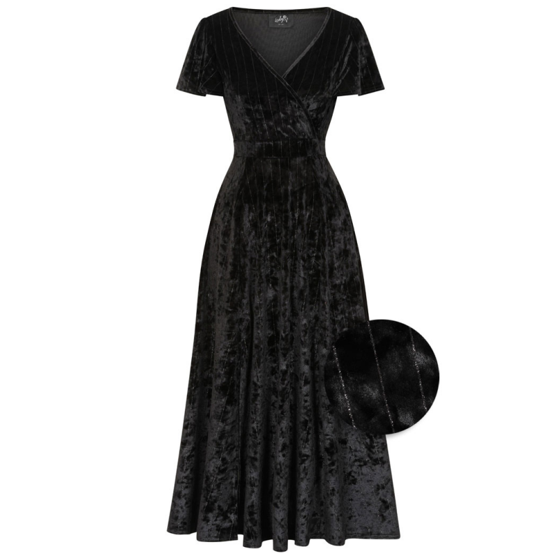 Lyra Maxi Dress - Black Velvet Glitter Stripe