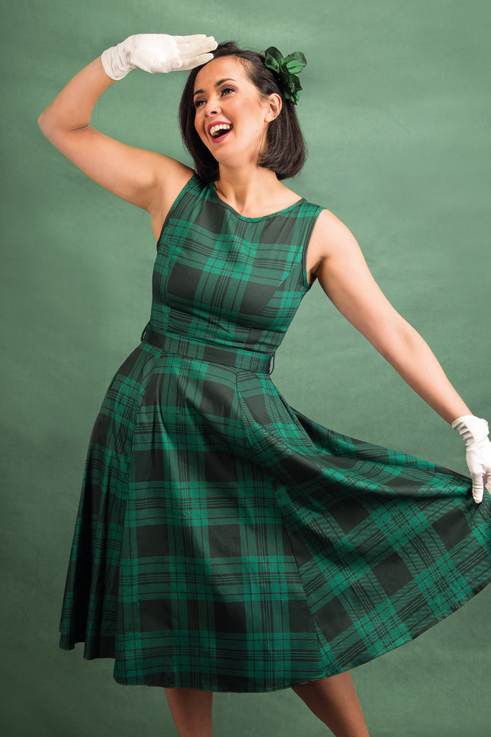 Hepburn Dress - Galway Green Tartan, Lady V London