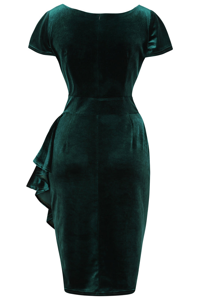 Elsie Dress - Emerald Velvet, Lady V London