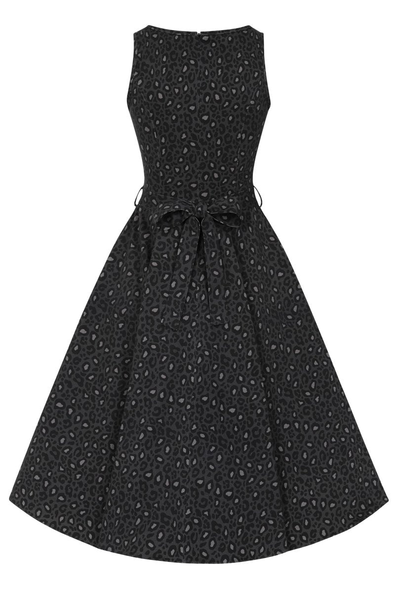 Hepburn Dress - Black Leopard Print - Lady V London