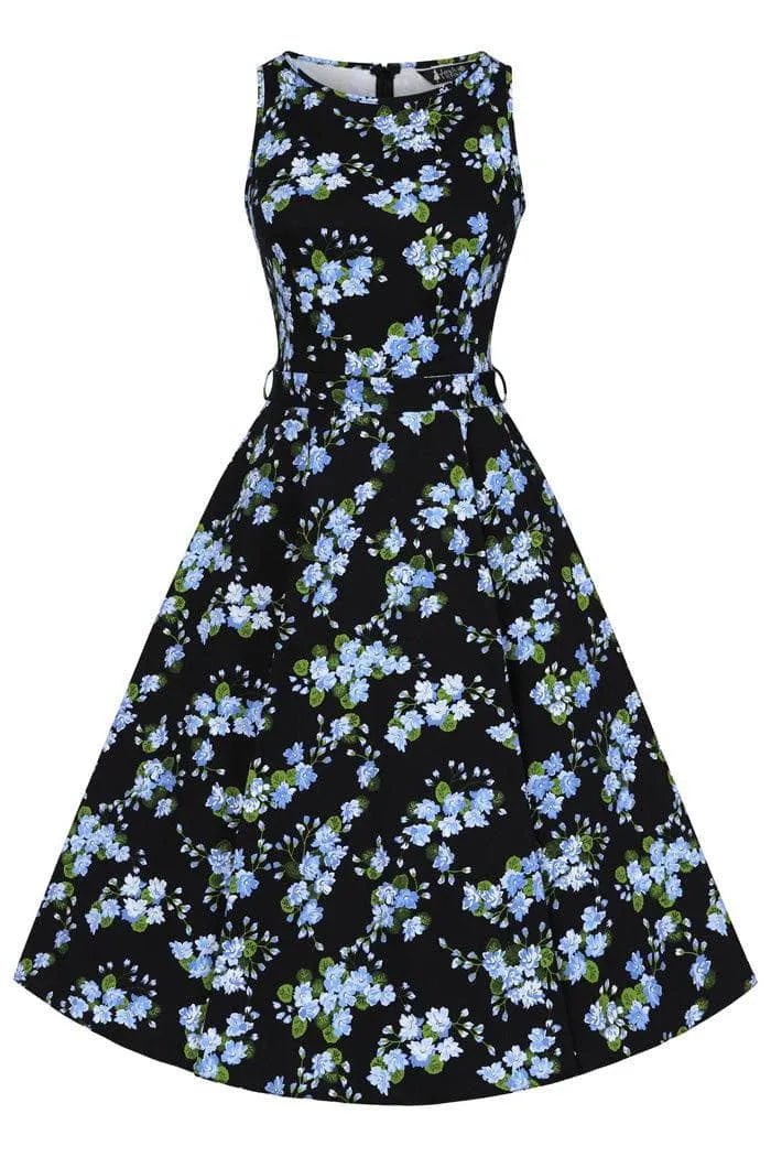 Hepburn Dress - Blue Floral Lady Vintage Hepburn Dresses