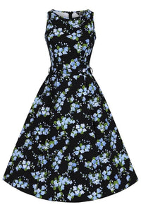 Thumbnail for Hepburn Dress - Blue Floral Lady Vintage Hepburn Dresses