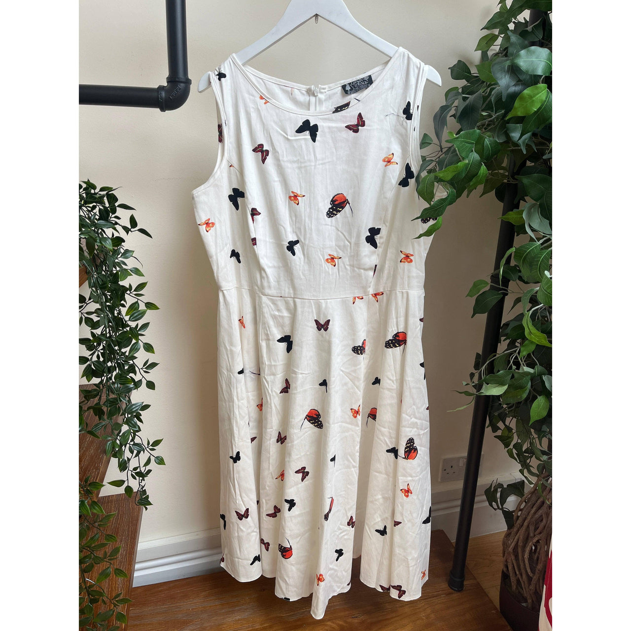 Hepburn Dress - Butterflies on White (18) 18 Lady Vintage London Outlet