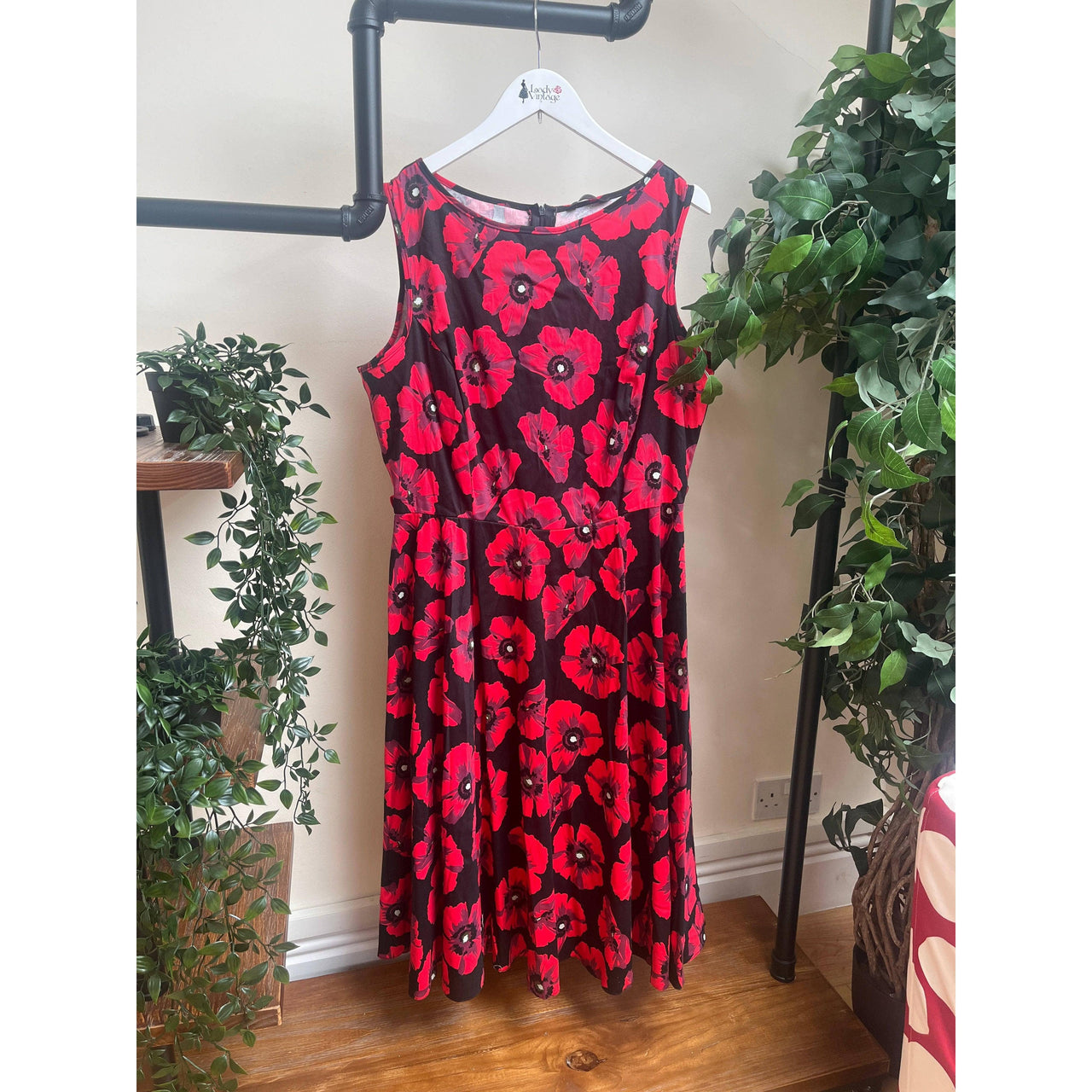 Hepburn Dress - Fuchsia Floral (18) 18 Lady Vintage London Outlet