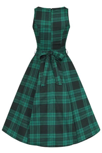 Thumbnail for Hepburn Dress - Galway Green Tartan Lady Vintage Hepburn Dresses