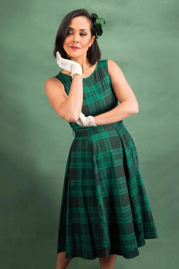 Hepburn Dress - Galway Green Tartan Lady Vintage Hepburn Dresses