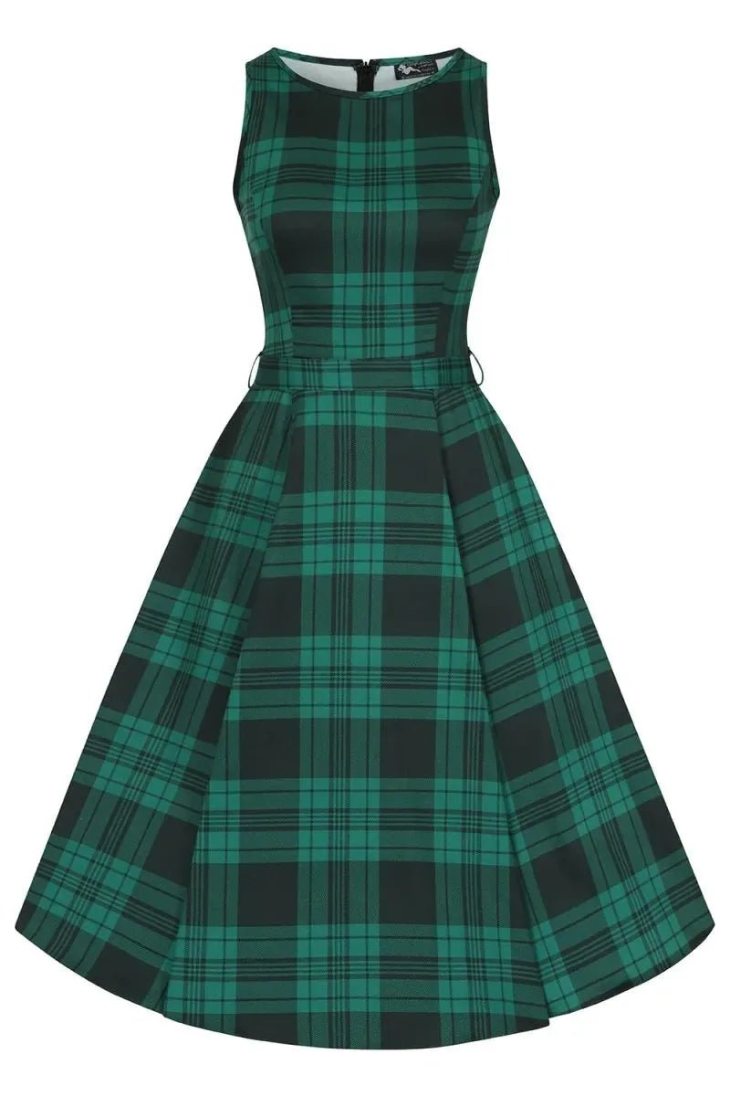 Hepburn Dress - Galway Green Tartan Lady Vintage Hepburn Dresses
