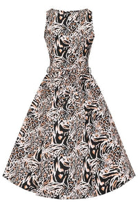 Thumbnail for Hepburn Dress - Wild Cat Print Lady Vintage Hepburn Dresses