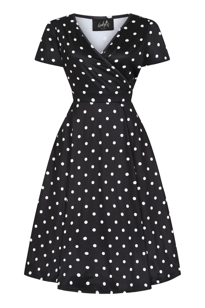 Lyra Dress - Black Polka Dot - Lady V London