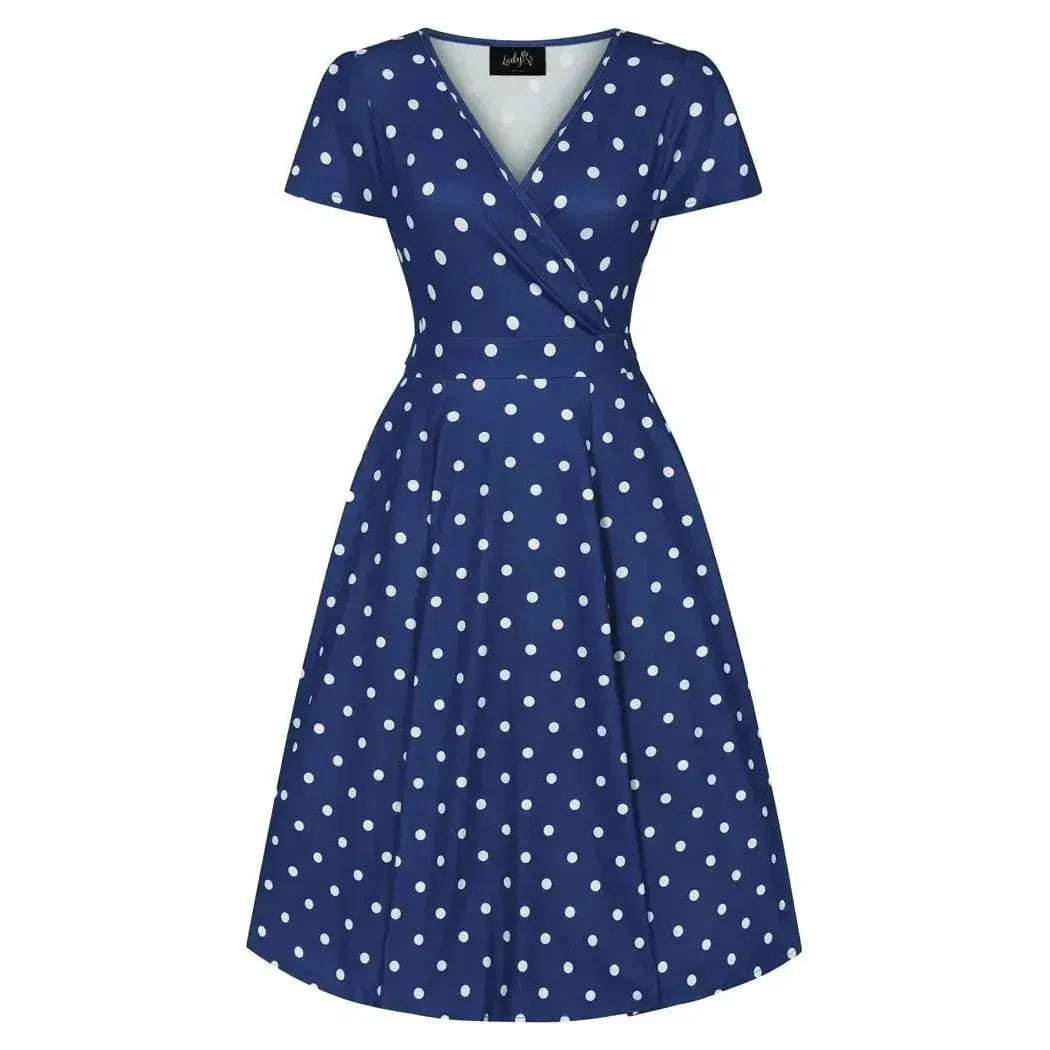 Lyra Dress - Navy Polka Lady Vintage Lyra Dresses