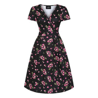 Thumbnail for Lyra Dress - Pink Flowers on Black Lady Vintage Lyra Dresses