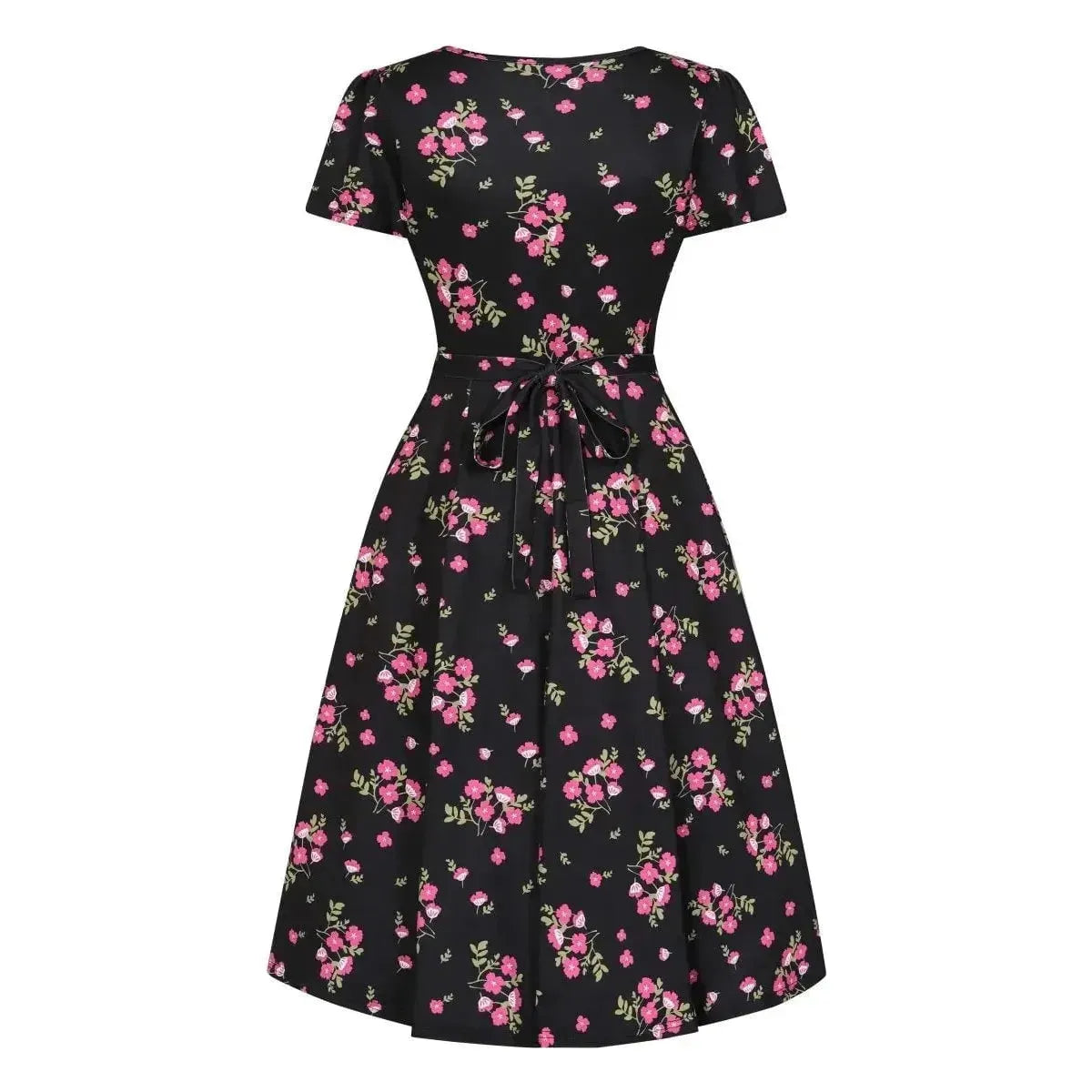 Lyra Dress - Pink Flowers on Black Lady Vintage Lyra Dresses