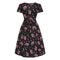 Thumbnail for Lyra Dress - Pink Flowers on Black Lady Vintage Lyra Dresses