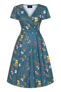 Thumbnail for Lyra Dress - Teal Butterfly Lady Vintage Lyra Dresses