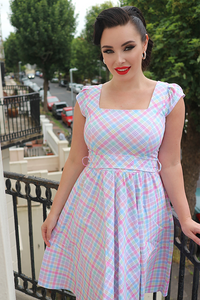 Thumbnail for Swing Dress - Pastel Gingham Lady Vintage Swing Dresses