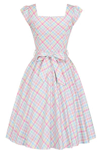 Thumbnail for Swing Dress - Pastel Gingham Lady Vintage Swing Dresses