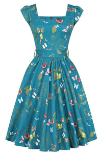 Thumbnail for Swing Dress - Teal Butterfly Lady Vintage Swing Dresses