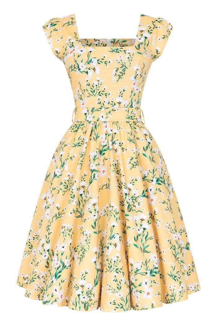 Swing Dress - Yellow Floral Lady Vintage Swing Dresses