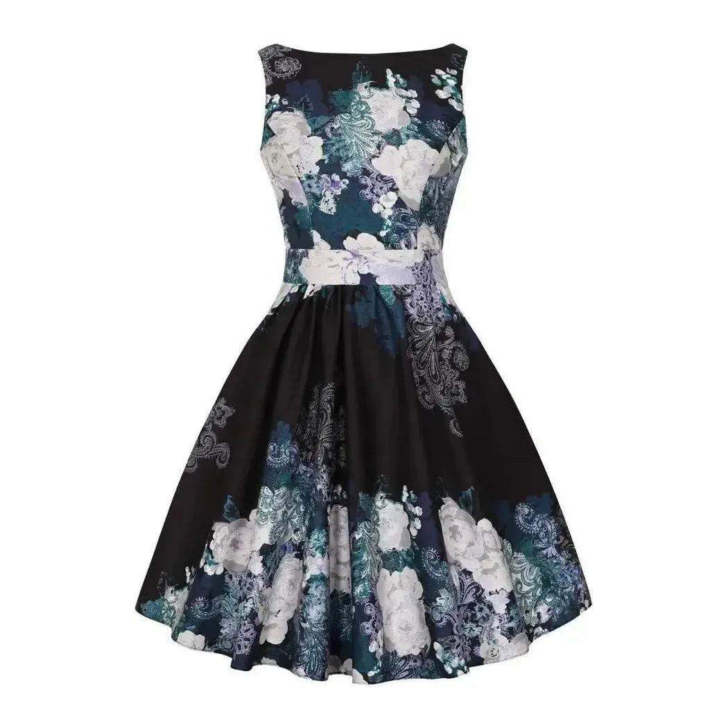 Tea Dress - Blue Collage Lady Vintage Tea Dresses