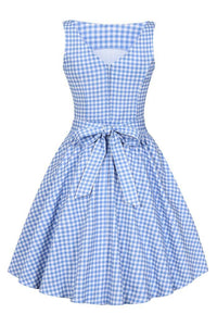 Thumbnail for Tea Dress - Blue Gingham Lady Vintage Tea Dresses