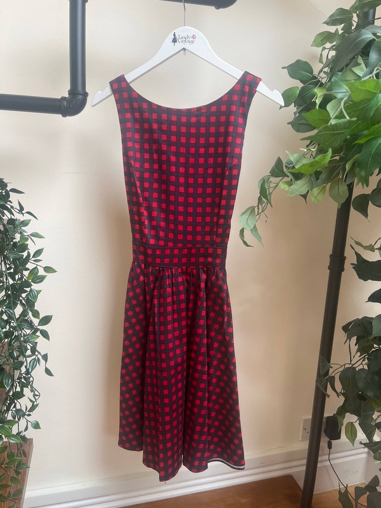 Tea Dress - Cherry Red Gingham (12) 12 Lady Vintage London Outlet