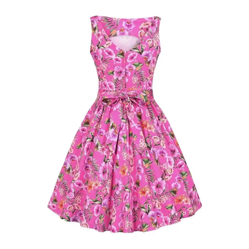 Tea Dress - Fuchsia Floral Lady Vintage Tea Dresses