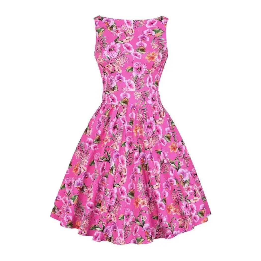 Tea Dress - Fuchsia Floral Lady Vintage Tea Dresses