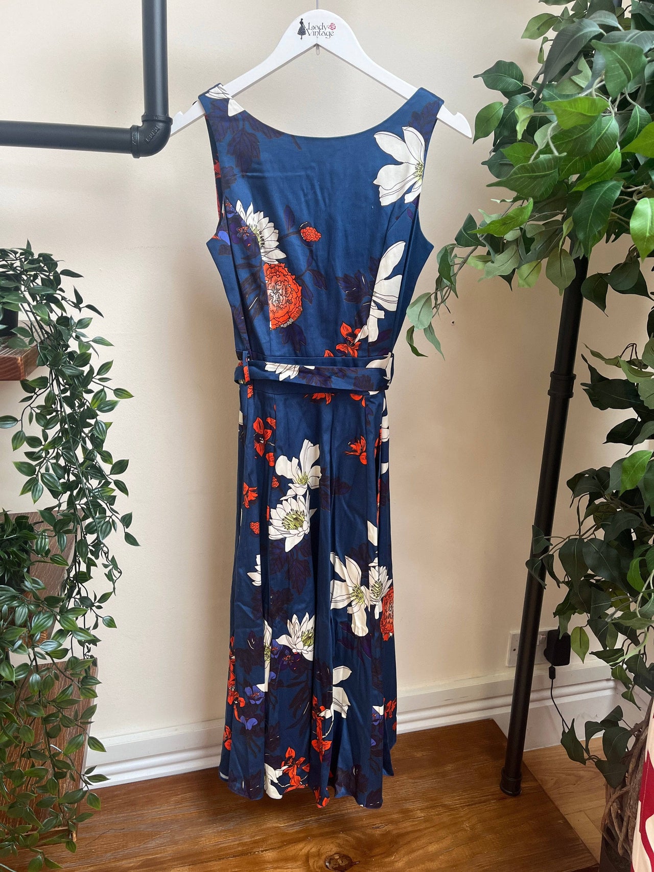 Tea Dress - Lilies on Navy (10) 10 Lady Vintage London Outlet