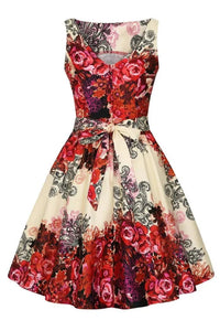 Thumbnail for Tea Dress - Red Collage Lady Vintage Tea Dresses