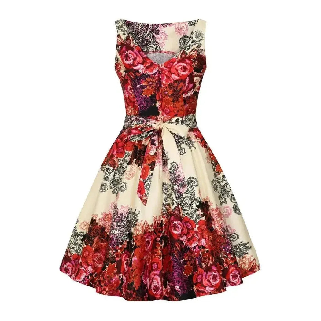 Tea Dress - Red Collage Lady Vintage Tea Dresses