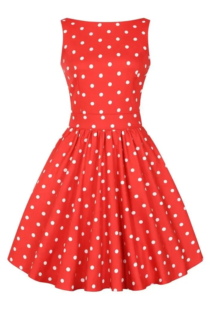 Tea Dress - Red Polka Dot Lady Voluptuous Tea Dresses
